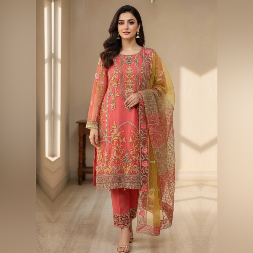 Pakistani/ Afghani Coral pink kurta set for women